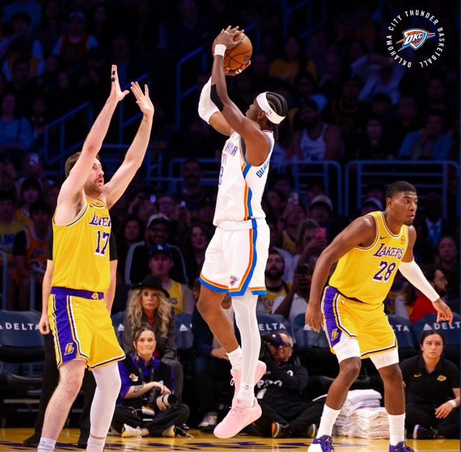 雷霆大胜湖人锁定6连胜 湖人三连败更衣室矛盾激